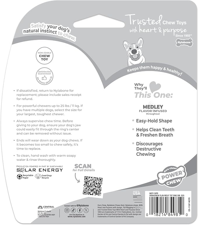 Nylabone Textured Ring Power Chew Toy for Small Dogs Up to 25 lbs | Durable dog toys for aggressive chewers, strong dog chew bones, flavor medley, textures help clean teeth