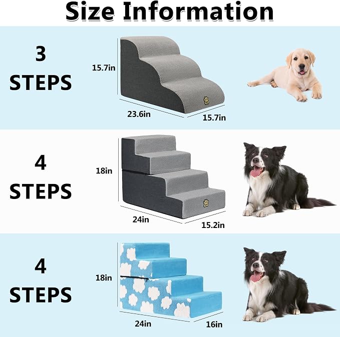 Pet Stairs for Small Dog Stairs for Sofa and Bed High Density Foam Stairs Pet Ladder with Removable Washable Cover Non-Slip Base(4 Steps Blue)