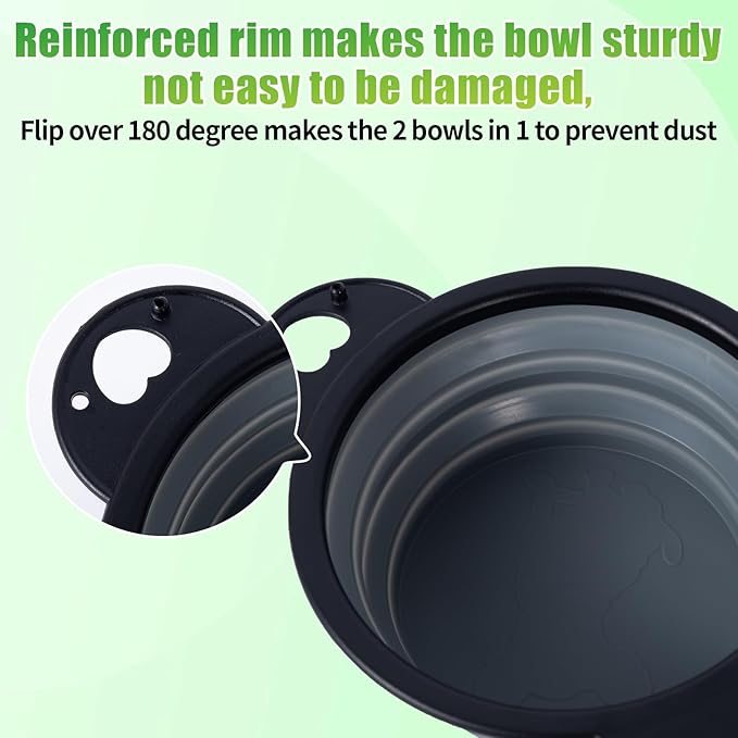 SLSON Collapsible Dog Dual Bowls with Lock Clips, Cold Grey