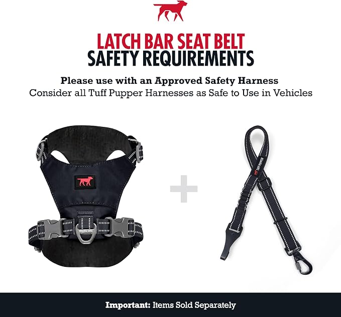 Tuff Pupper Dog Car Safety Belt | Adjustable 16–26" Latch Hook Seatbelt Restraint for Dogs | Heavy-Duty Nylon Webbing, All-Metal Hardware & 360° Swivel Carabiner | Universal Fit for Cars, Trucks & SUV