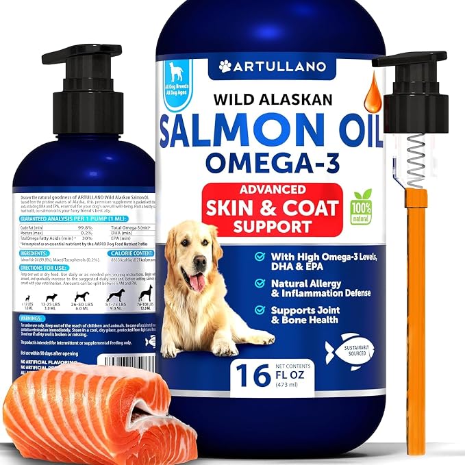 Wild Alaskan Salmon Oil for Dogs - 16 OZ - Fish Oil for Dogs - EPA & DHA