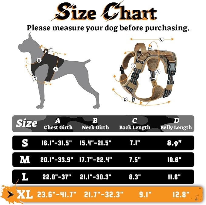 rabbitgoo Tactical Dog Harness for Large Dogs, No Pull Service Pet Vest | Military Molle System & Easy Control Handle, Adjustable and Reflective for Walking and Training, Desert Camo, X-Large