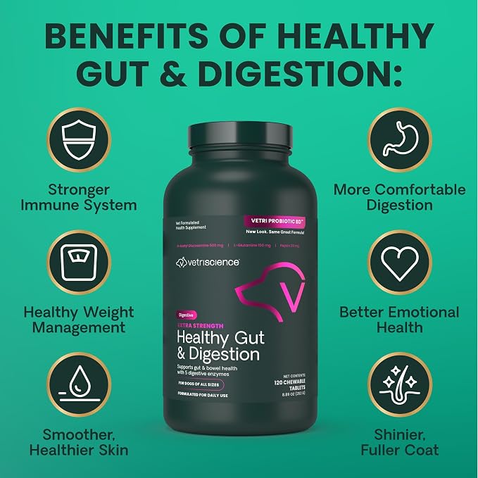 VetriScience Extra Strength Healthy Gut & Digestion Tablets, 120 Count