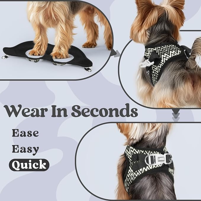 rabbitgoo Step-in Small Dog Harness, Puppy Vest for Small Sized Pet | Easy Put on and off, Lightweight, Soft, Breathable Quick-Dry Air Mesh for Comfortable Secure Walking, Black Zigzag S