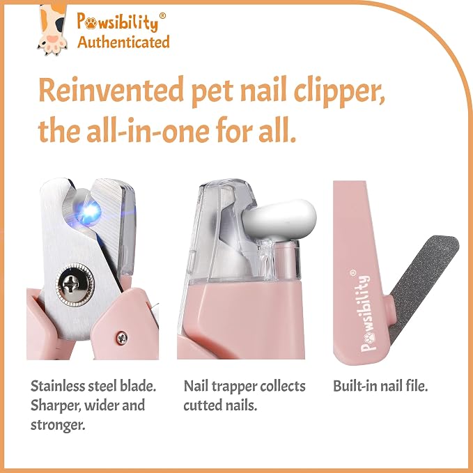 Pawsibility Reinvented Pet Nail Clippers with LED Light - Pink