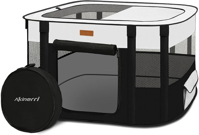 Foldable Cat & Dog Playpen with Carry Bag, Black Medium