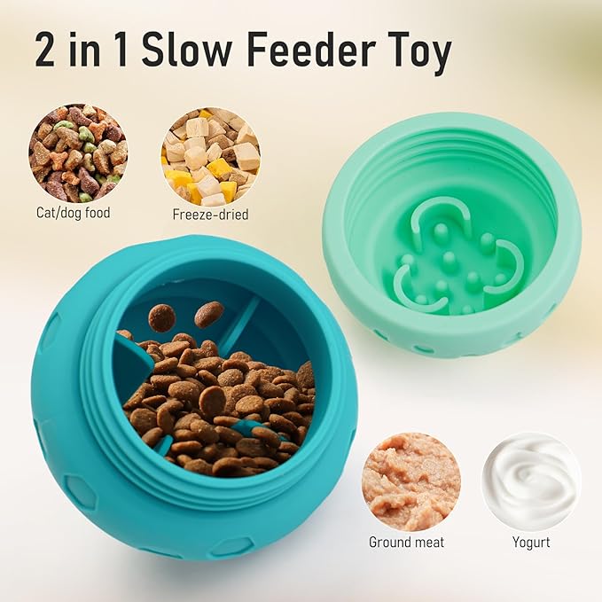 Dog Treat Dispensing Toy, Silicone Puppy Food Dispenser for Small Medium Dogs Puzzle Feeder Ball Interactive Toys & Enrichment Mental Stimulation Topple Outdoor Training Travel Honeycomb Green