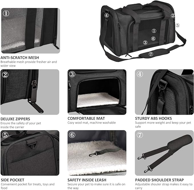 Henkelion Cat & Dog Carrier, Small/Medium Up to 15 lbs, TSA Airline Approved, Waterproof, Black