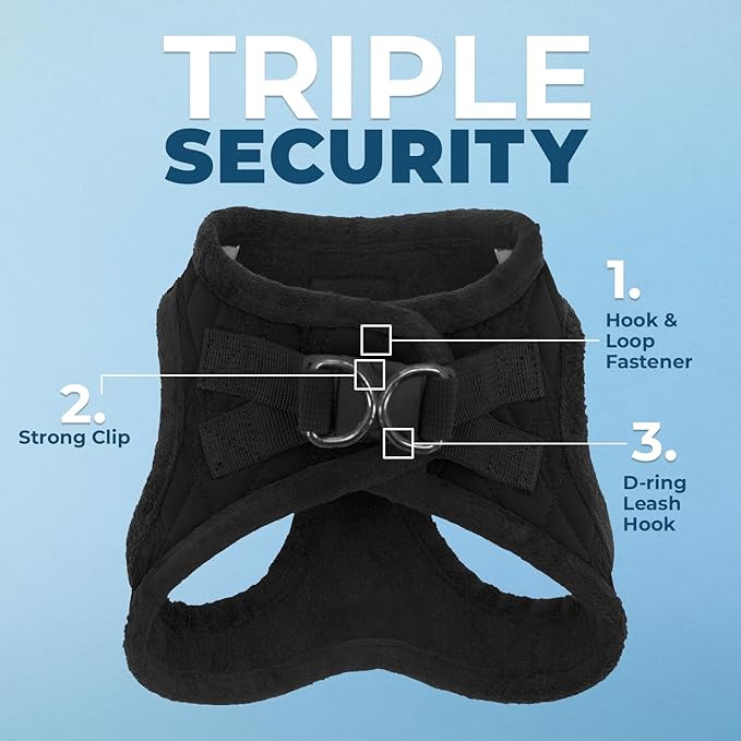 Voyager Step-in Plush Dog Vest Harness -Black Plush, X-Large | 20.5 - 23" in Chest, Soft Plush, Reflective Bands, Cold-Weather Harness, Cats Compatible. Step-In Style,