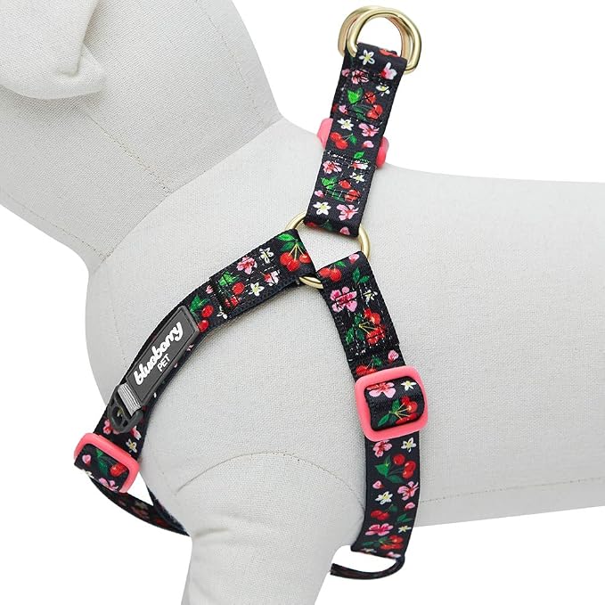 Blueberry Pet 9 Patterns Step-in Cherry Garden Black Dog Harness, Chest Girth 26" - 39", Large, Adjustable Harnesses for Dogs