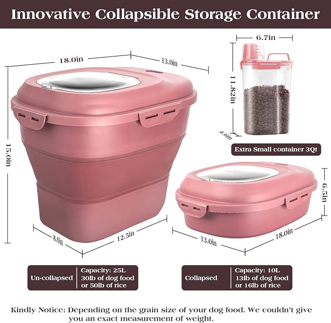 TIOVERY Dog Food Storage Container, 13lb, Pink