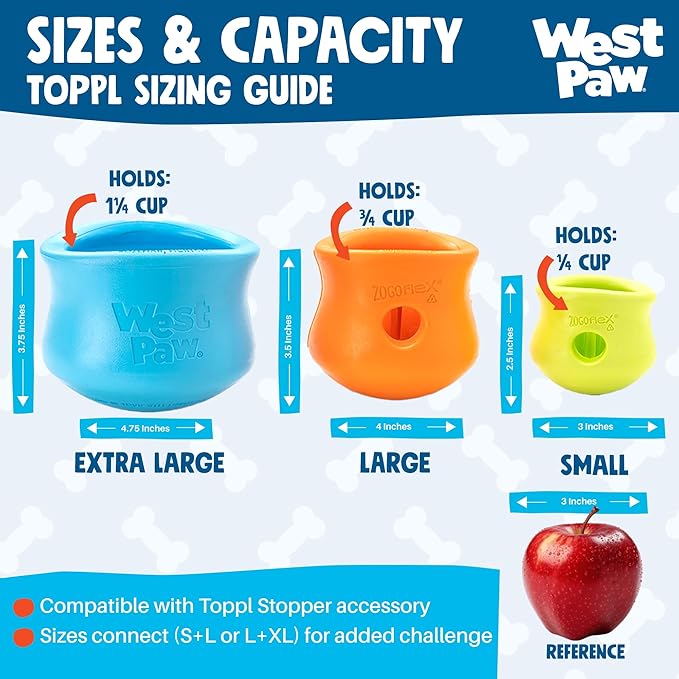West Paw Zogoflex Toppl Interactive Treat Dispensing Puzzle Dog Toy for Mental Stimulation & Enrichment-Holds Kibble & Treats-Lickable, Freezable & Dishwasher Safe-Made in USA-Large-Granny Smith Green