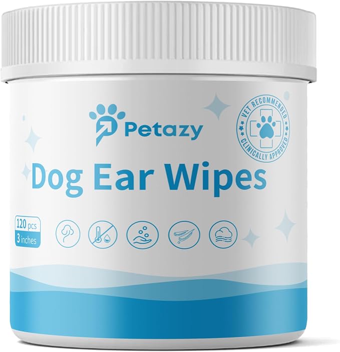 Petazy Dog Ear Wipes for Dog Yeast Wax Itch and Odor | Unscented Dog Ear Cleaner for Dogs | Natural Cleaning Puppy Ear Wipes | Soothing Ear Wipes for Pets Cat | Natural Ingredients | 120 XL Pcs