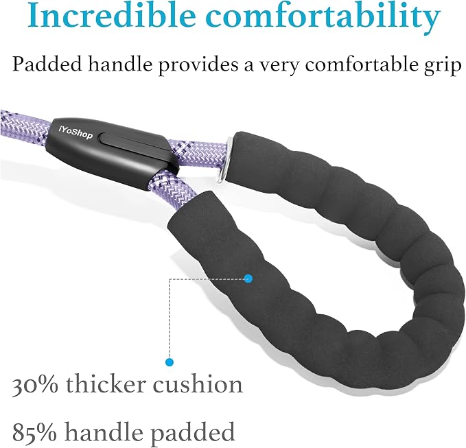 iYoShop Durable Slip Lead Dog Leash, 3/8" x 6 FT, Lavender | Padded Handle, Reflective Threads, No Pull, Dog Training Leash