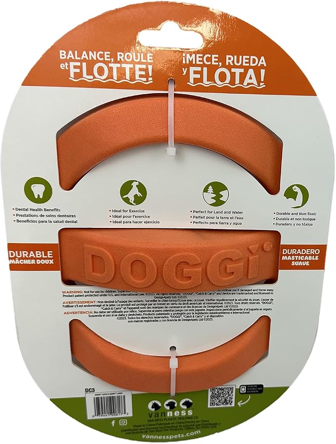 Van Ness Pets Doggi Catch and Carry Flying Disc, Large, Orange