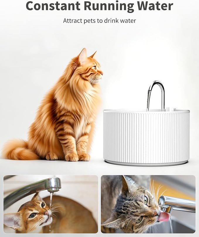 Lawfery 74oz/2.2L Ceramic Cat Water Fountain, Automatic Pet Drinking Fountain for Indoor Cats & Small Dogs, BPA-Free Water Dispenser with Ultra-Quiet Pump, Easy Maintenance