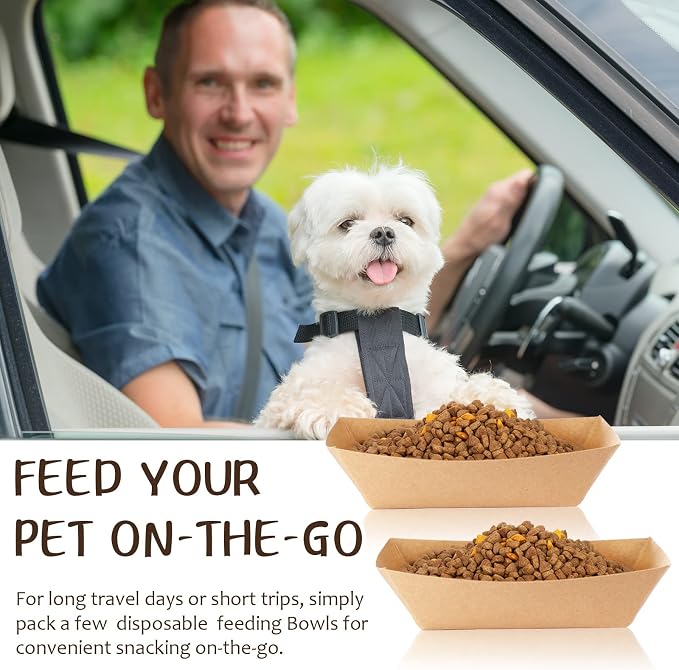 50 Pcs Disposable Pet Bowls Dog Feeding Bowls, 16 oz Cat Puppy Paper Serving Food Tray, Dry and Wet Food Water Dishes, Small Dog Dishes for Travel Picnic Camping Feeding Station