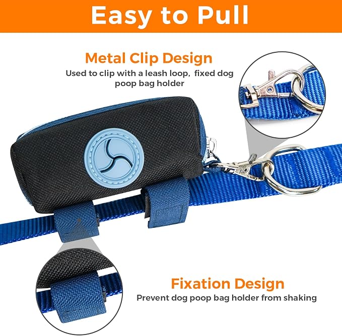 Dog Poop Bag Holder Zippered Pouch, Portable Dog Poop Bag Dispenser with 1 Metal Clip, Fashion Color Matching Canvas Waste Bag Holder for Leashes - Black