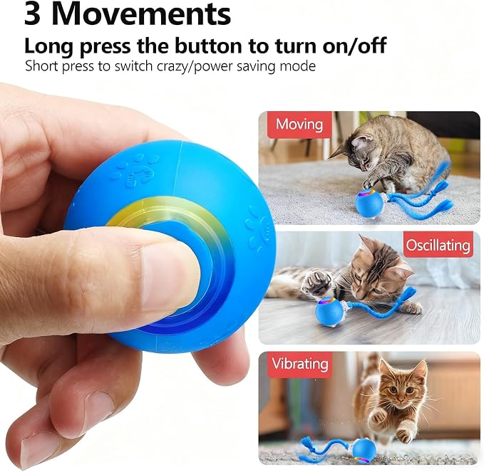 Speed 2.0 Tail Interactive Cat Toys, Rechargeable Ball for Indoor Cats | Motion-Activated Rolling Ball with Chirping Sounds, Cat Toys Interactive for Kittens and Adult Cats, Enrichment and Exercise