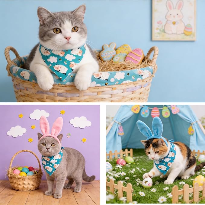 Easter Day Dog Bandana Cute Lamb & Pink Cloud, Medium, Small, Pink