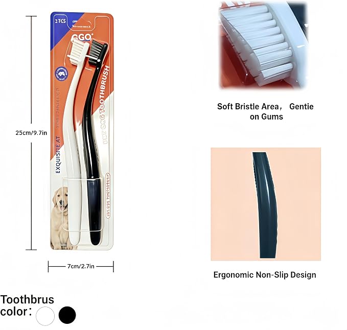 CGO Angled Soft Bristle Dog Toothbrush for Large Breeds – Ergonomic Curved Handle, Deep Cleaning for Medium & Large Dogs’ Teeth & Gum Line – Not for Puppies or Small Breeds