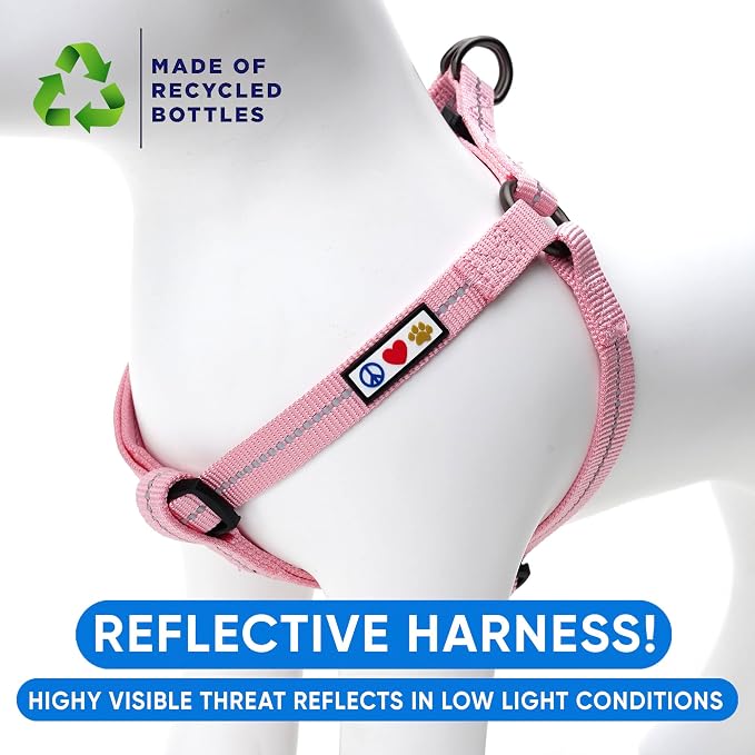 Pawtitas Recycled Reflective Step-in Dog Harness – Adjustable No-Pull Vest for Puppies to Seniors, Safe & Comfortable S Pink