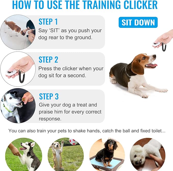 Diyife Dog Clicker for Training, 2 Pack Dog Training Clicker | Clicker Dog Training with Wrist Strap, Pet Training Clicker, Perfect for Dog Cat Puppies Behavioral Training (Blue and White)