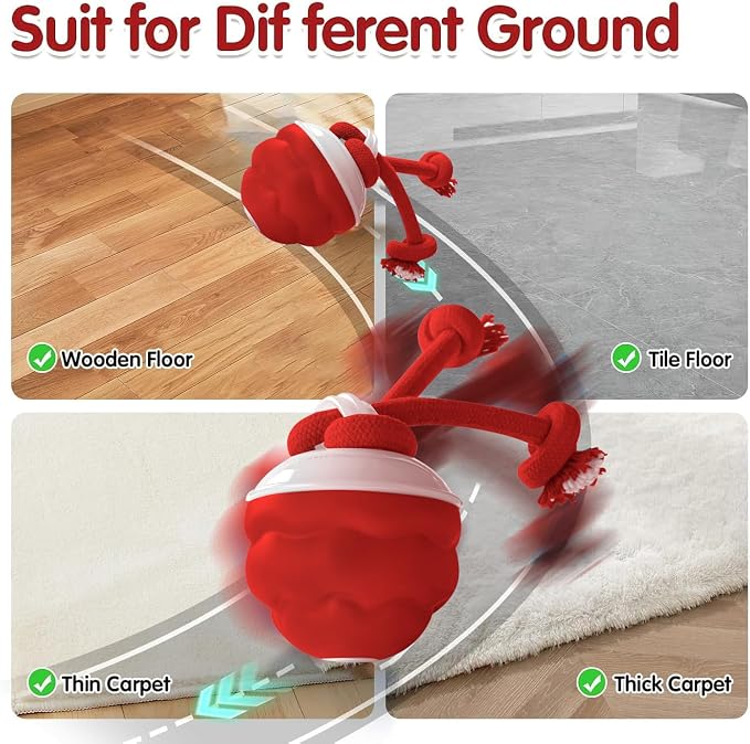 Interactive Dog Toys Ball - Fun Moving Dog Toys to Keep Them Busy | Smart Jumping Ball for Dogs with Three Modes, Rechargeable Automatic, Knot Design, Bite-Resistant and Teeth-Cleaning (Red)