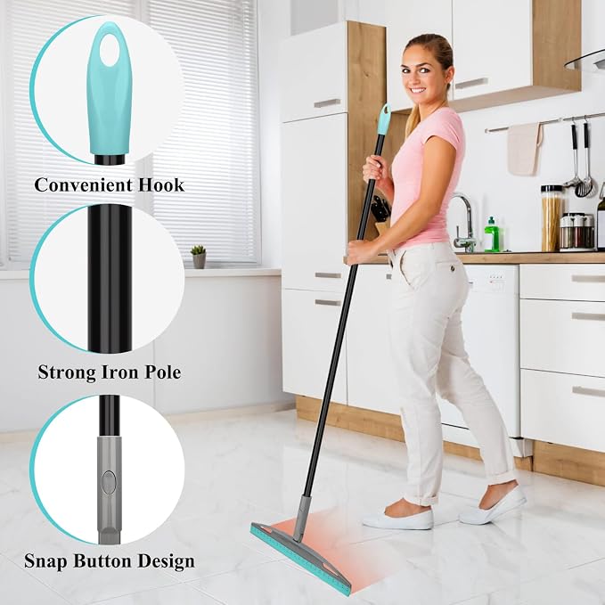 Multifunction Rubber Air Broom, Silicone Floor Squeegee Broom with 59" Long Handle, Scraping Broom for Floor Bathroom Kitchen Shower Tile Pet Hair Fur Marble Glass Water Window Foam Cleaning, Blue