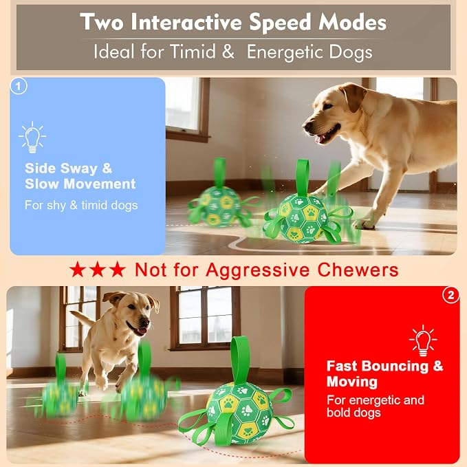 Interactive Dog Toys Dog Soccer Ball to Keep Them Busy(Green) | Durable Automatic Moving Jumping Dog Balls with Straps for Small/Medium/Large Dogs,Rechargeable,Not for Aggressive Chewers