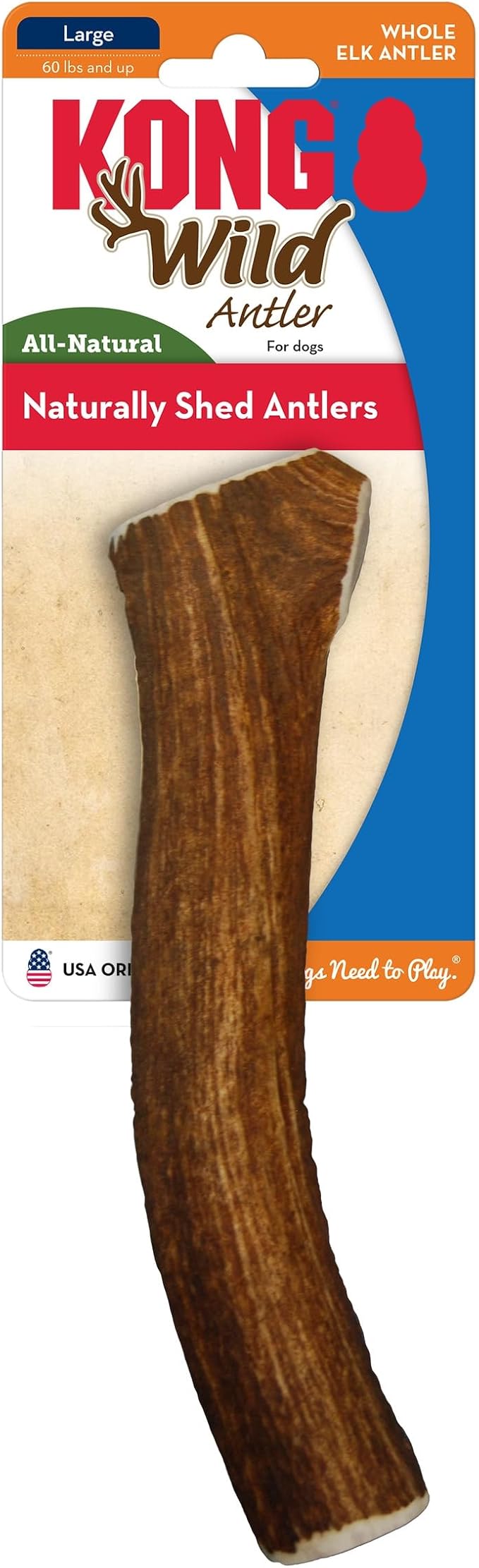 KONG Whole Antler Dog Chew – Durable Natural Elk & Deer Antlers for Strong Chewers - Naturally Shed, Long Lasting Chews (Large)