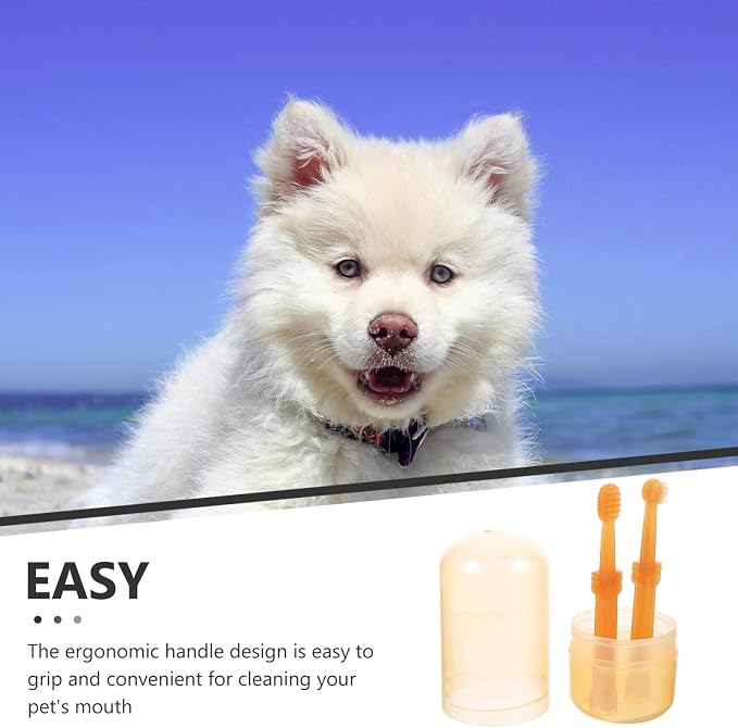 Yardwe Dog Toothbrush Set Soft Bristles Pet Tooth Brush for Dogs Cats and Other Pets Ergonomic Handle Oral Care Cleaning Tool 2 Pack with Storage Holder for Daily Dental Care