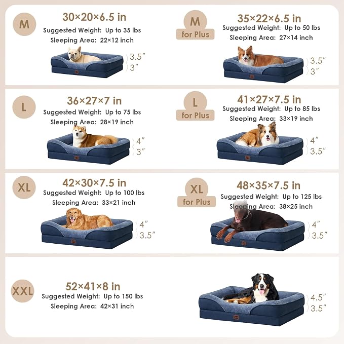 EHEYCIGA Orthopedic Memory Foam Dog Bed - Medium 35x22in, Navy