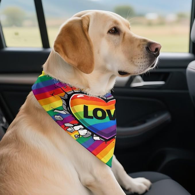 Jeiento Rainbow LGBT Pride Flag Love Dog Bandanas Triangle Bid Scarf for Small Medium, Small, Polyester