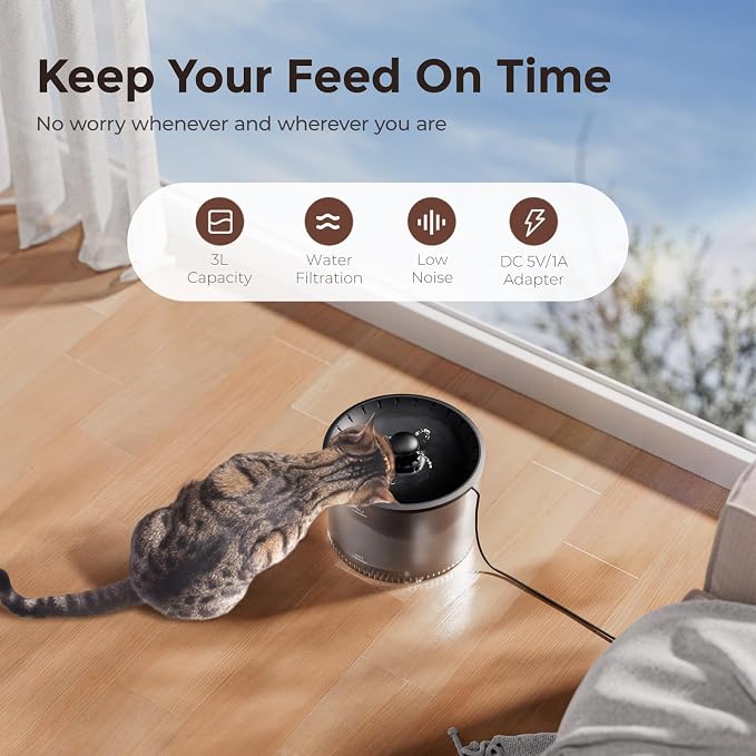 IMIPAW Automatic Cat Feeder with Camera and Water Fountain, HD AI Pet Recognition, APP Remote Control, Timed Food Dispenser, Two-Way Audio, Night Vision Function, 3L Fountains for Drinking with Filter