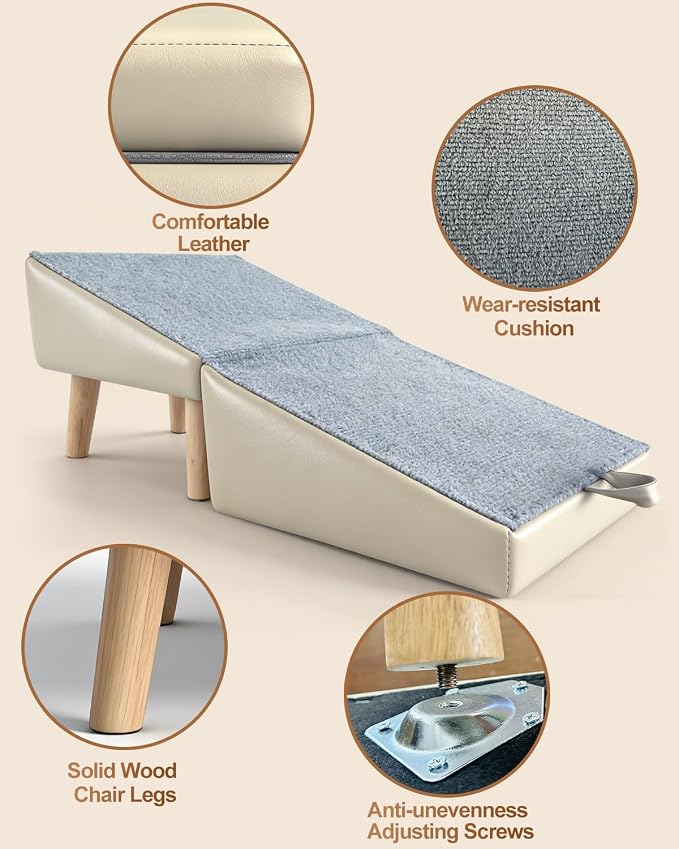 Dog Ramp for Couch Sofa and Low Bed, 15.7" W 2-in-1 Foldable Split Ottoman&Steps, Non-Slip Wooden Pet Stairs for Small Senior Injured Dogs & Cats, Grey