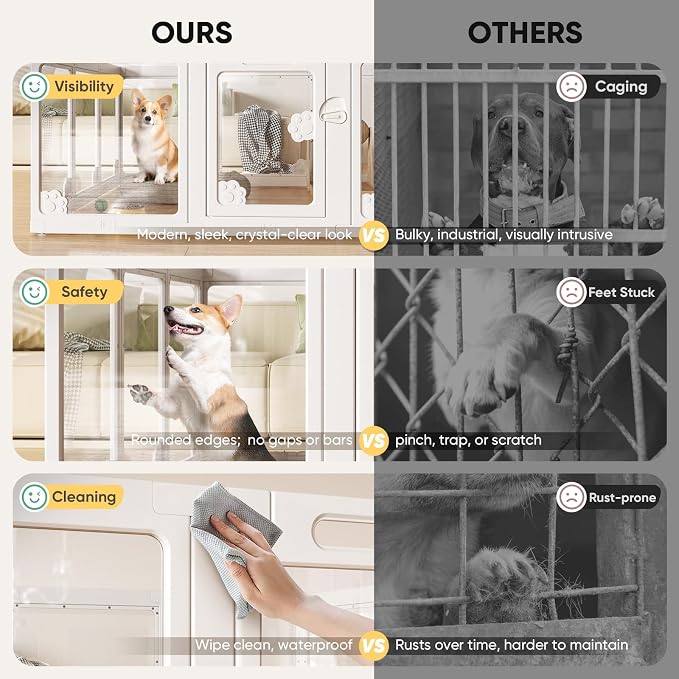 24” Acrylic Clear Dog Play Pen Indoors 8 Panels, Puppy Playpen with Door for Small Dogs Puppies, Transparent Plastic Pet Playpen Cage Fence Crate Kennel for Cat Kitten Rabbit Bunny Ferret etc