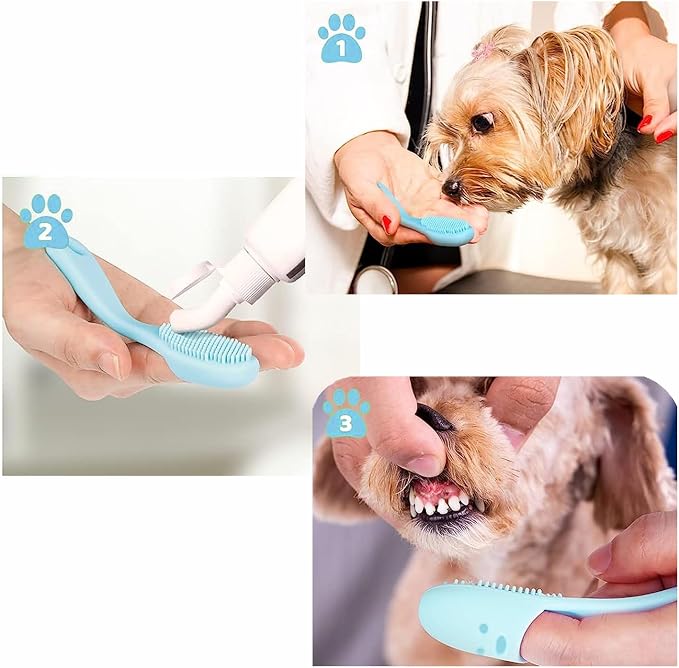 Pet Republique Finger Toothbrush with Handle for Dogs and Cats – Super Soft Silicone, Finger Insert Style (3-Count)