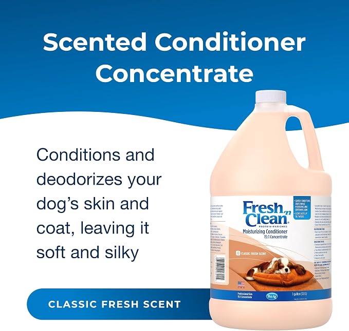 PetAg Fresh ’n Clean Conditioner, Classic Fresh Scent (15:1 Concentrate) - 1 Gallon - Moisturizes with Vitamin E & Aloe Vera - Strengthens & Repairs Coats - Soap Free