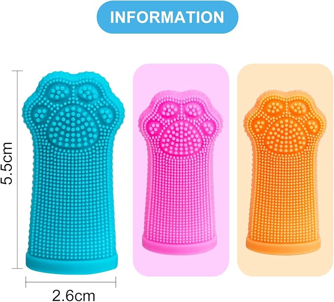Hera Harmony Finger Toothbrush for Dogs & Cats, Soft Silicone Pet Dental Care Brush for Plaque & Tartar Removal, Teeth Cleaning & Gum Massage, Reusable 3 Pack