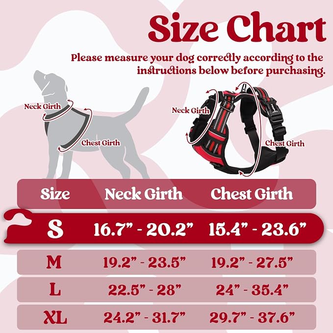 rabbitgoo Dog Harness Small Sized, Updated Easy On & Off with 3 Buckles | No Pull No Choke, Walking with 2 Clips and Handle, Adjustable Soft Reflective, Red, Small