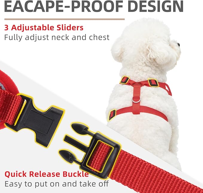 PUPTECK Dog Harness and Leash Set, No Pull Adjustable Pet Small Dog Harness, Reflective Soft Mesh Pet Vest, for Small Medium Dogs Walking, Red, XS