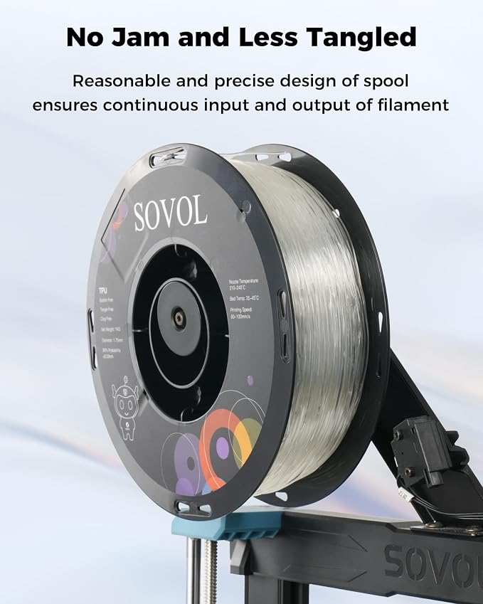 Sovol TPU Filament 1.75mm, 95A Soft TPU Flexible 3D Printer Filament with High Elasticity, 1kg (2.2lbs), Dimensional Accuracy +/- 0.03 mm, Fit Most FDM Printer, Clear