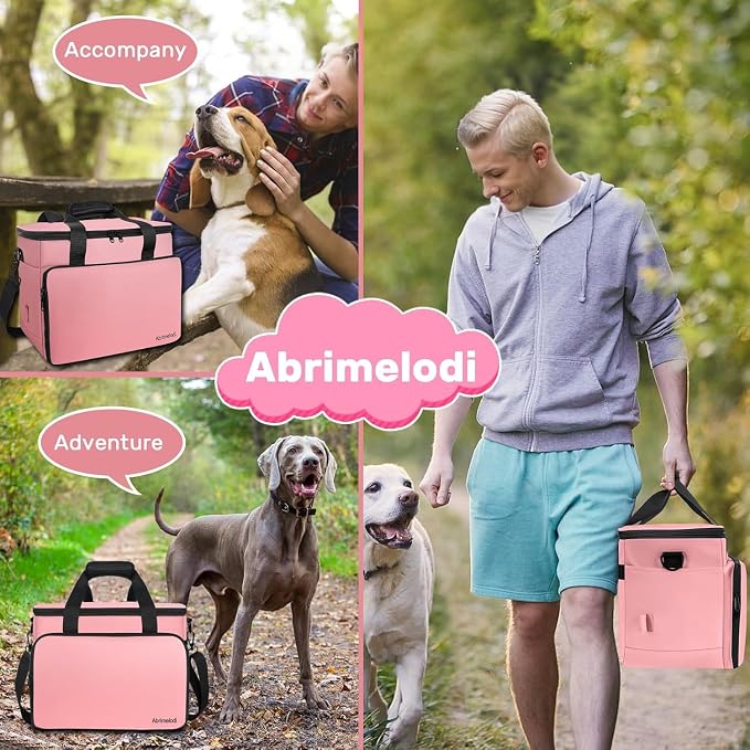 6-Set Dog Travel Bag with Bowls & Food Containers, Pink