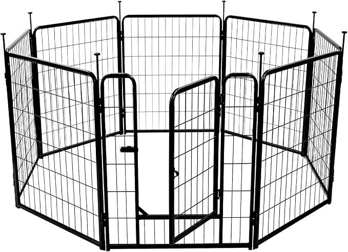 Amazon Basics Dog Playpen, 8 Panels Metal Fence with Door, Foldable for Indoor and Outdoor Use, Suitable for Small to Medium Sized Dogs, 30 Inch Height, Black