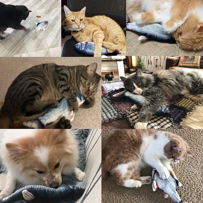 Tocirelo Cat Toys Flopping Fish with Catnip, Moving Interactive Cat Toy | Cat Toy for Bored Indoor Cats, Kitten Kicker Floppy Dog Toy, 11" Electric Realistic Plush Wiggle Fish for Kitty Exercise