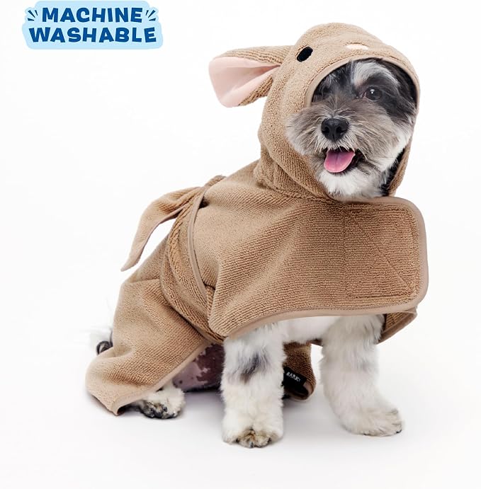 BARKBOX Dog Bathrobe - for Dogs - Small | Fast Drying, Microfiber Bath Towel - Hook & Loop Closure and Wrap Tie - Machine Washable - Bunny
