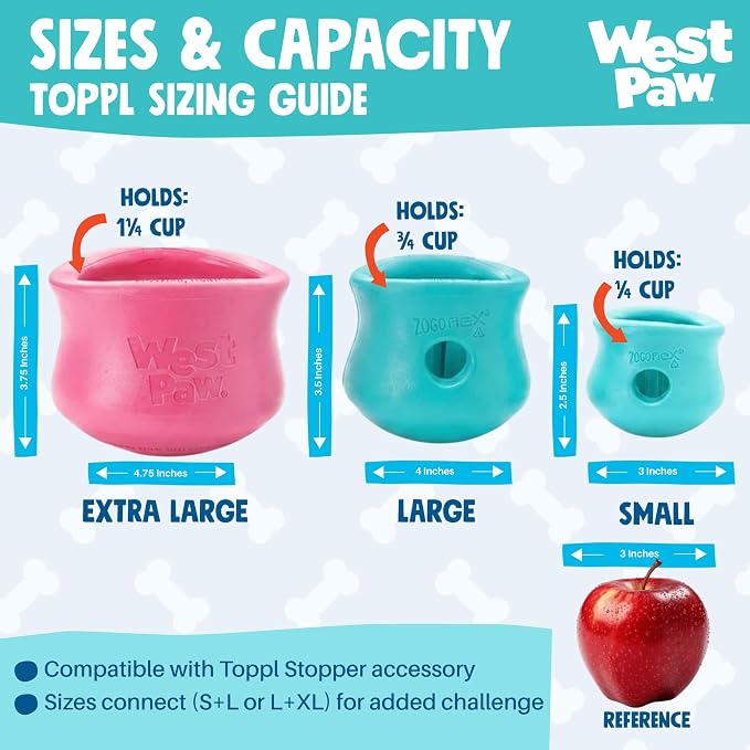 WEST PAW Zogoflex Toppl Interactive Treat Dispensing Puzzle Dog Toy for Mental Stimulation & Enrichment-Holds Kibble & Treats-Lickable, Freezable & Dishwasher Safe-Made in USA-XL-Teal (Pack of 2)