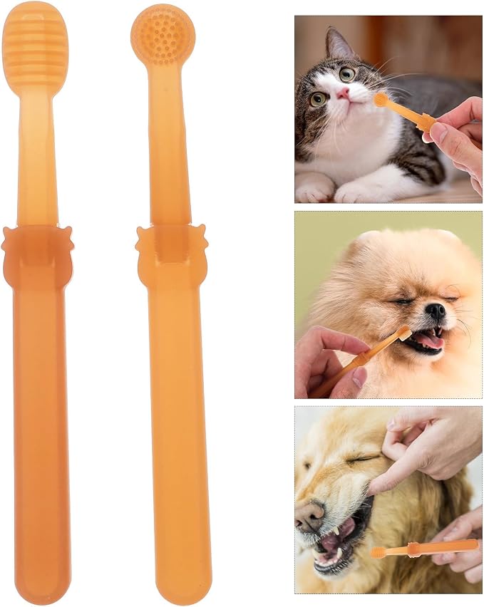 VOSAREA 1 Set of Silicone Pet Toothbrush Kit for Dogs and Cats Puppy Tooth Brushing Tool Double Head Oral Cleaning Brush for Small Dogs and Cats