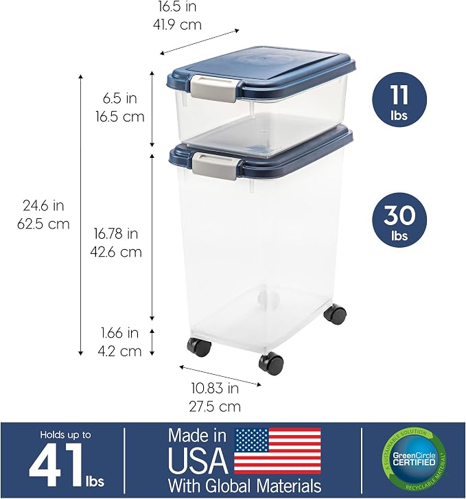 IRIS USA Dog Food Storage Container, Up to 30+11 lbs, Navy